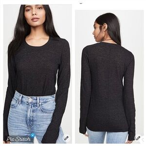 Monrow Charcoal Burnout Crewneck LS Tee